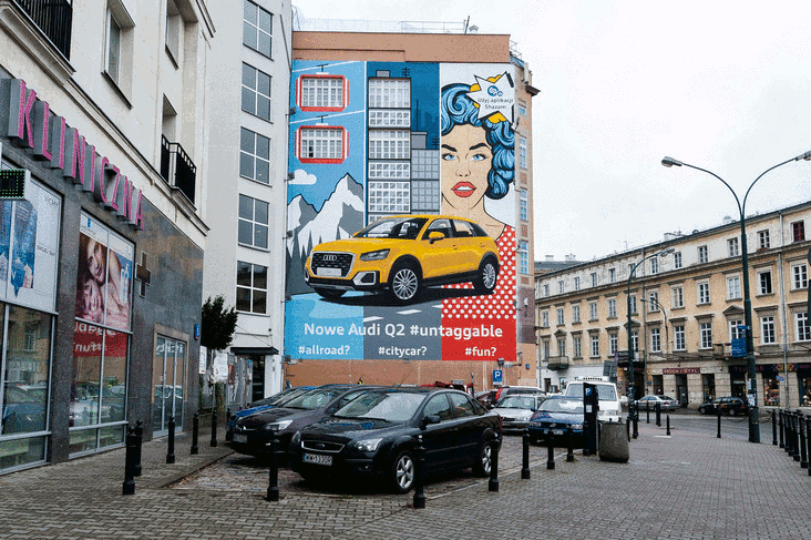 Audi Q2 untaggable mural w centrum Warszawy | Audi Q2 | Portfolio
