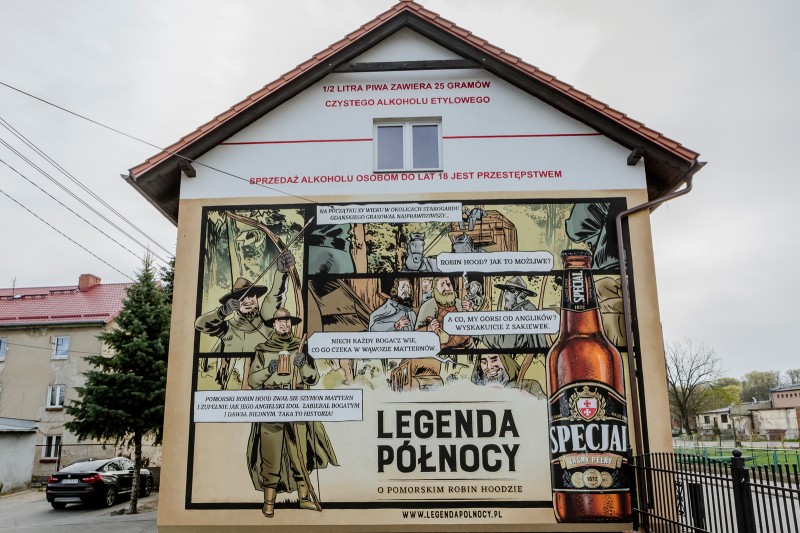 Artistic mural painted for Specjal beer brand in Starogard Gdanski | Specjal - Legenda Północy | Portfolio