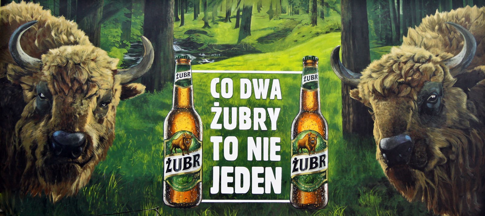 Co dwa Żubry to nie jeden malowidło na ścianie reklama Piwa | Grafika ścienna dla marki Żubr - Co dwa Żubry to nie jeden | Portfolio