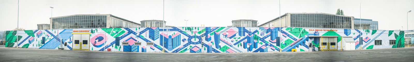 Dni transportu publicznego w Warszawie malowidło na ścianie zajezdni Woronicza | Ściana zajezdni ZTM - Dni transportu publicznego | Portfolio