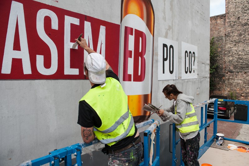 EB-Werbung Graffiti an der Wand in Szczecin | Tymczasem EB | Portfolio