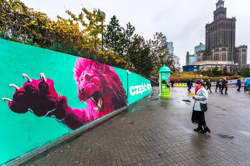 Fragment muralu promującego festiwal Imagination Day na Warszawskiej Patelni | Imagination Day Cannes Lions | Portfolio