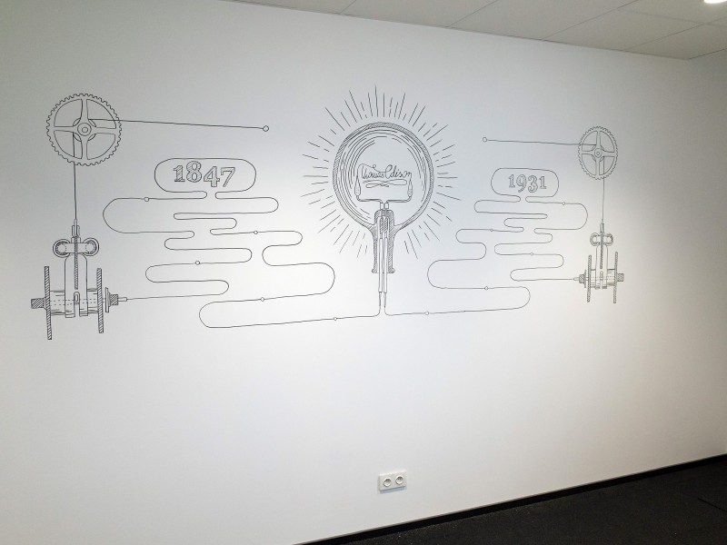 Grafiki ścienne - Thomas Edison - siedziba firmy Fortum we Wrocławiu | wall design we wnętrzach biura | Portfolio