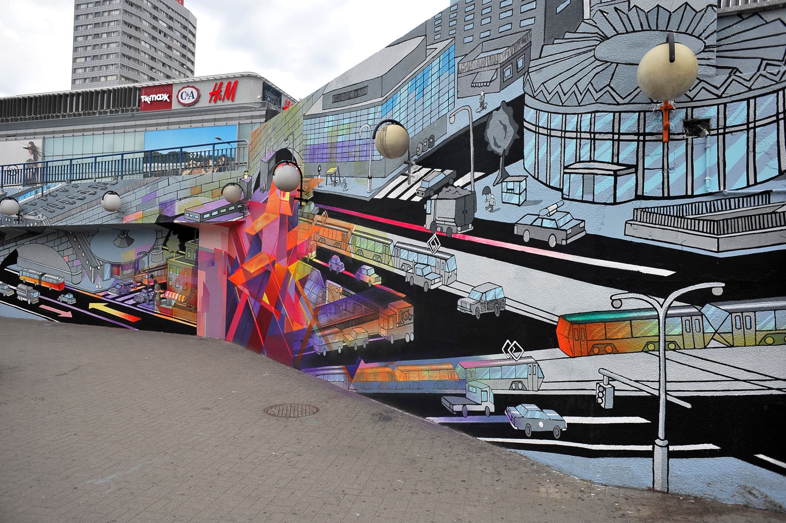 Großflächiges Kunstwerk am U-Bahnhof Eingang Hauptstadt Polens für Samsung Tab | Es lebe die Farbe! | Portfolio