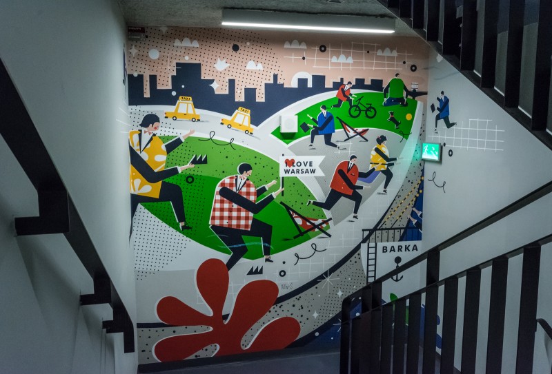 Mural for Deloitte painted on a Q22 staircase with a Martyna Wojcik-Smierska graphic project | Malowanie na zlecenie Deloitte | Portfolio