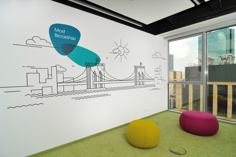 Painted bridge on the Provident Polska headquarters wall in Warsaw | Headquarters and Call Center | Portfolio