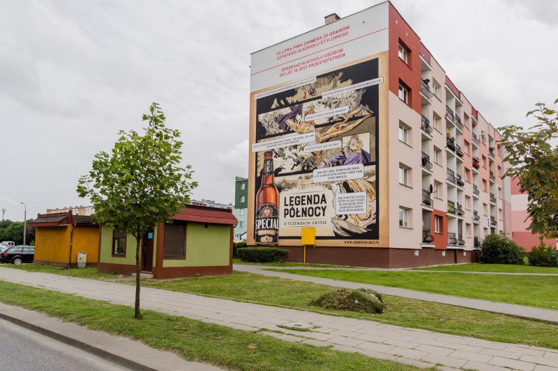 Großflächiges Kunstwerk in Dirschau, handgemalte Werbekampagne für die Biermarke Specjal | Specjal - Legenda Północy | Portfolio