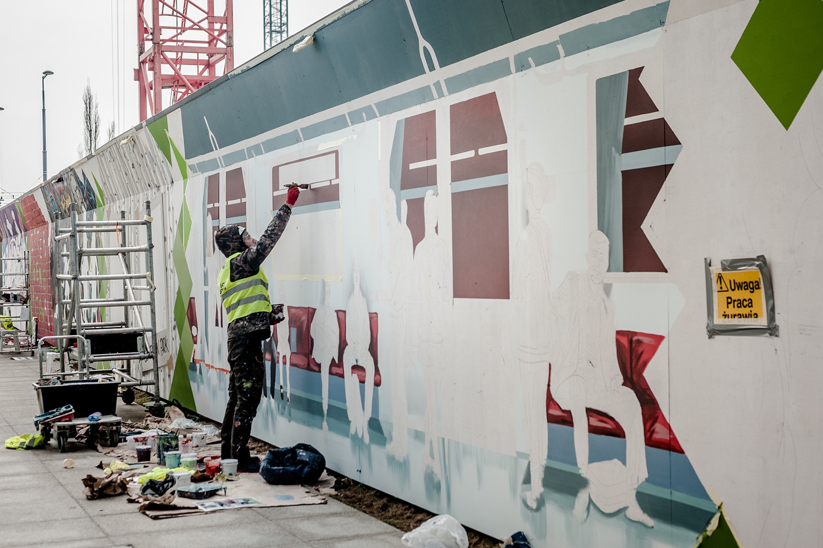 Painter paint mural for developer Skanska in Warsaw | Generation Park | Portfolio
