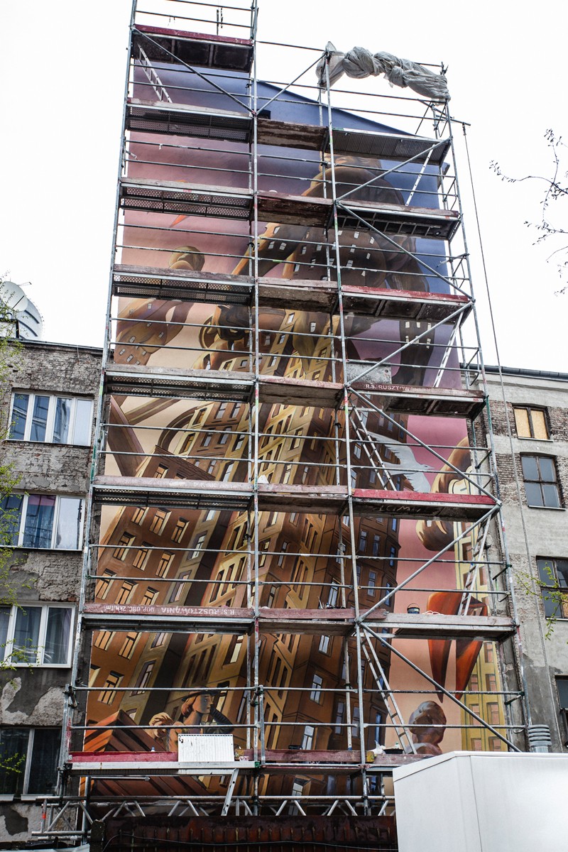 A François Schuiten project painted on a mural for Ghelamco’s Warsaw Spire | Warsaw Spire | Portfolio