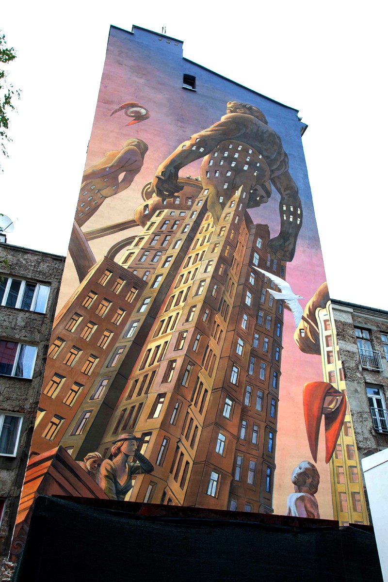 A project by a Belgian artist - François Schuiten painted on a mural on Plac Europejski 1 in Warsaw | Warsaw Spire | Portfolio
