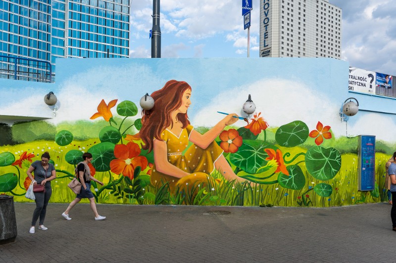 Ręcznie malowana reklama Palmolive przy wejściu do metra Centrum | Odrobina natury aby poczuć się w pełni sobą | Portfolio