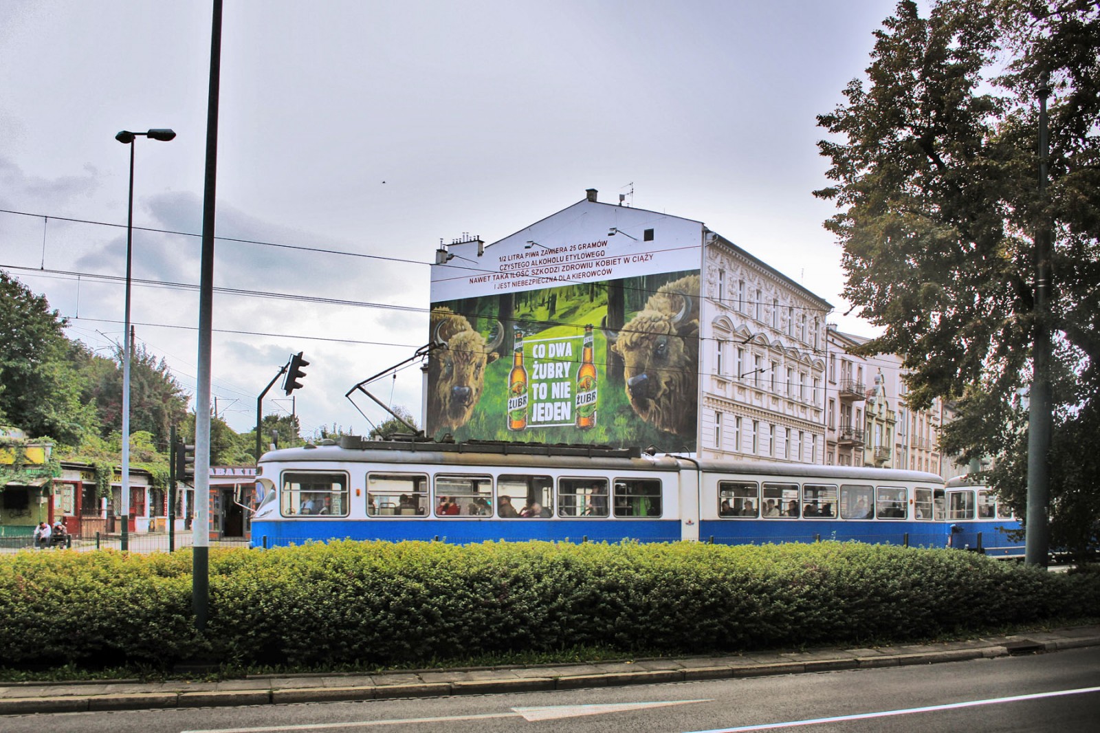 Reklama piwa Żubr w Krakowie co dwa Żubry to nie jeden mural wielkoformatowy | Grafika ścienna dla marki Żubr - Co dwa Żubry to nie jeden | Portfolio