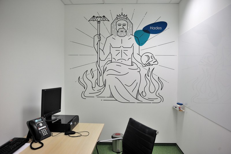 Wall design painted in call center Provident Polska in Warsaw | Headquarters and Call Center | Portfolio
