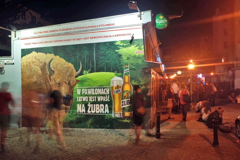 Warsaw pavilions Nowy Swiat street Zubr beer mural It's ease to step in for a Zubr | Every two Zubr are better than one | Portfolio