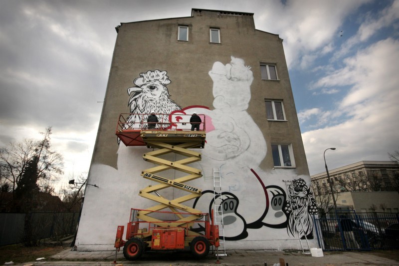 Mural on the wall Flying Fortress x Swanski in Warsaw | Flying Fortress x Swanski | Backstage