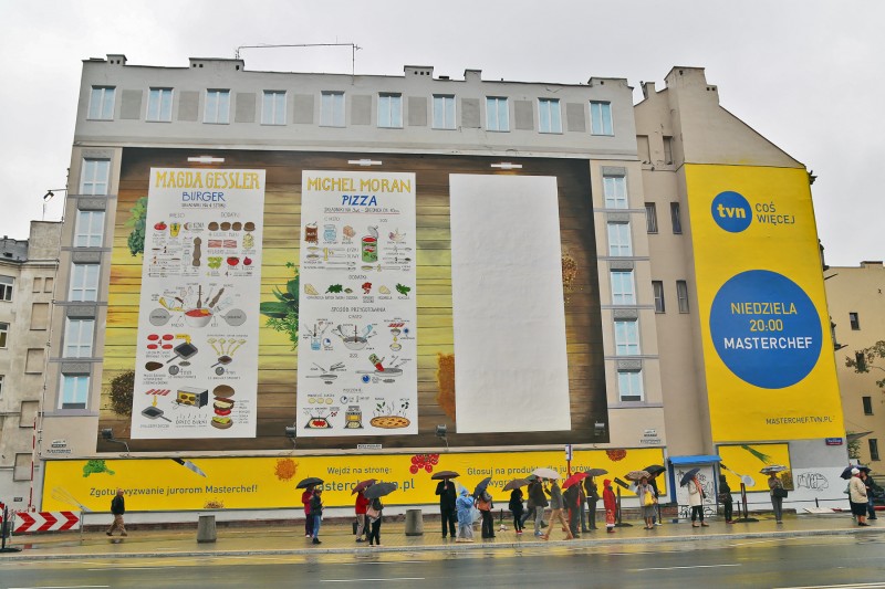 Advertising mural Masferchet Poland in Warsaw beside Politechnika subway station and University of Technology | Masterchef | Portfolio