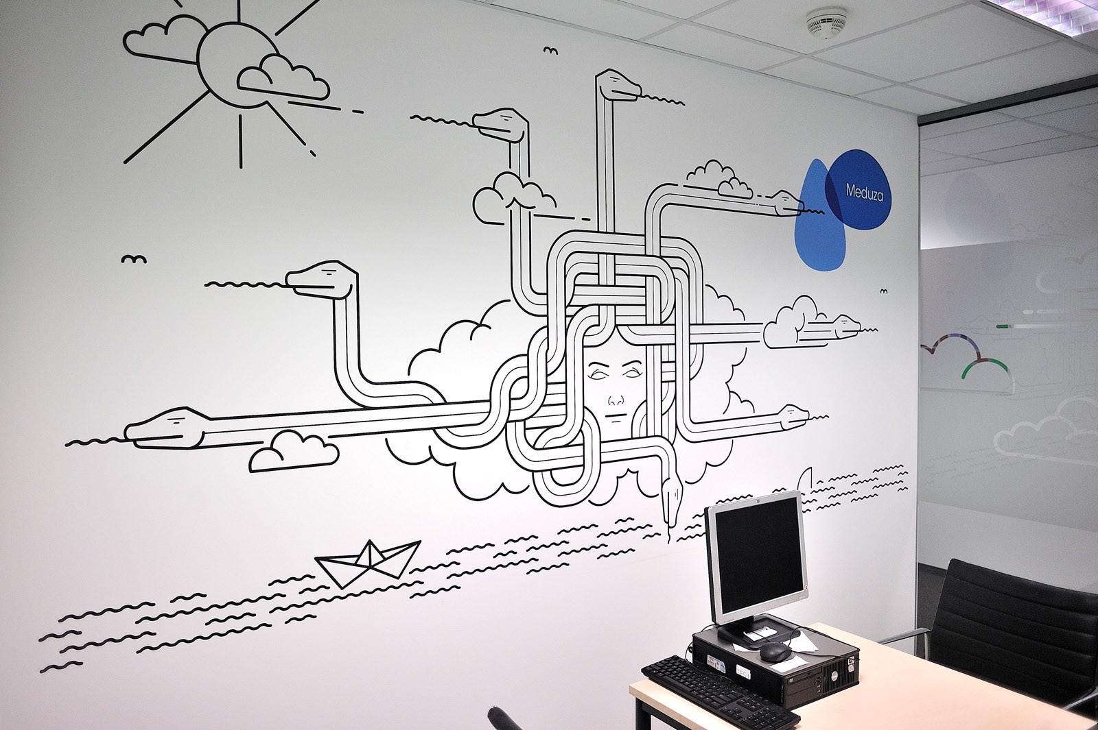 Handpainting on the wall besides workplace in Provident Polska | Headquarters and Call Center | Portfolio